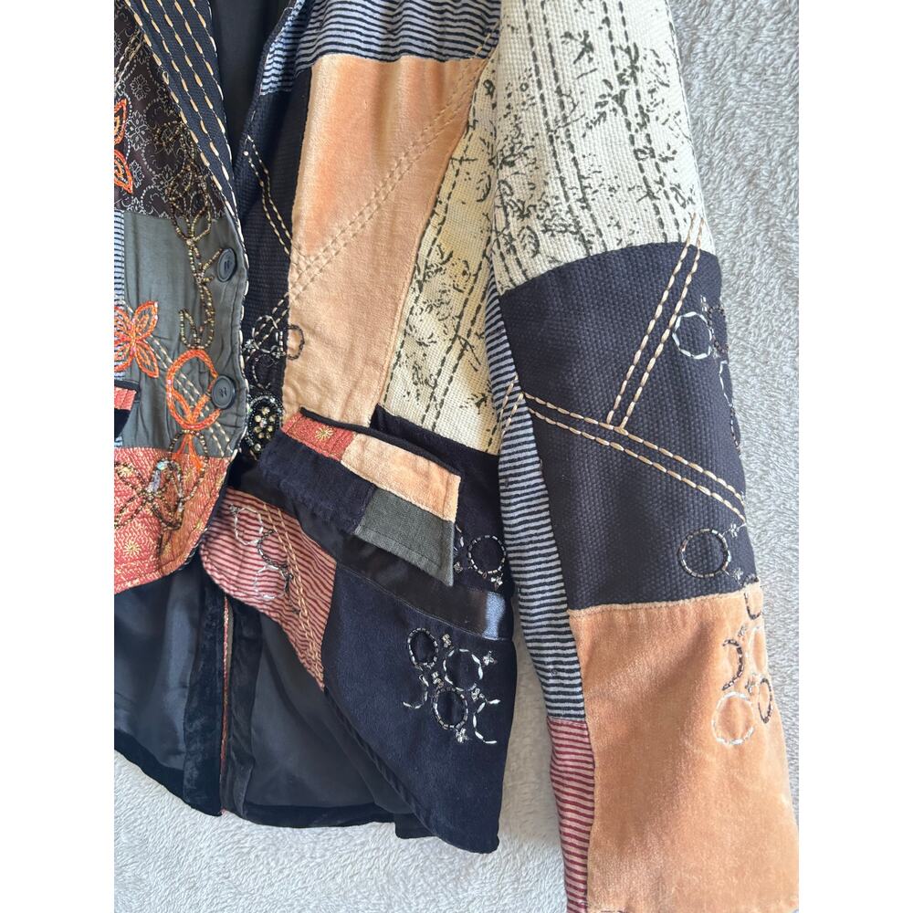 Indigo Moon Patchwork Mixed Media Blazer Size M H… - image 11
